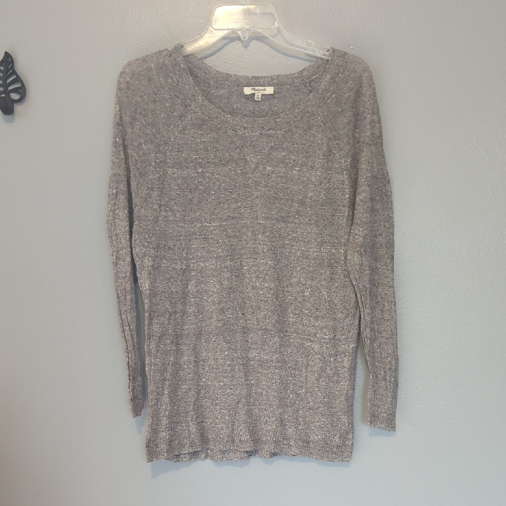 Madewell Heather Gray Knit Pullover Light Weight Basic Crew Neck Sweater Medium